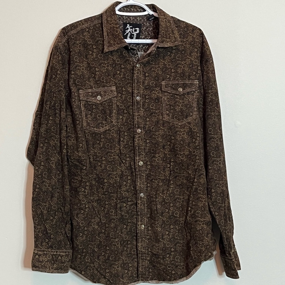 Age of Wisdom Mens XL Snap Button Down Shirt with Unique Patern